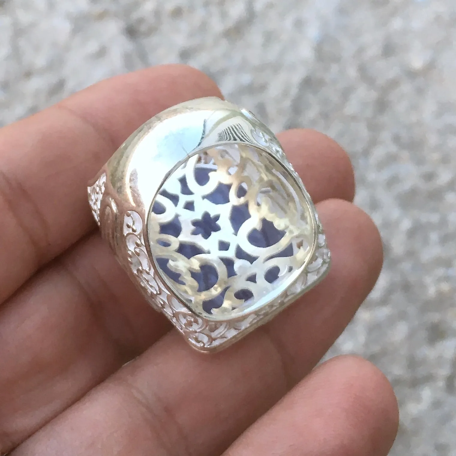 Sterling Silver Mens Ring Blue Lace Agate Big Turkish Artisan Statement Jewelry