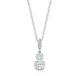 Sterling Silver Princess & Round Brilliant Cut Cubic Zirconia Pendant