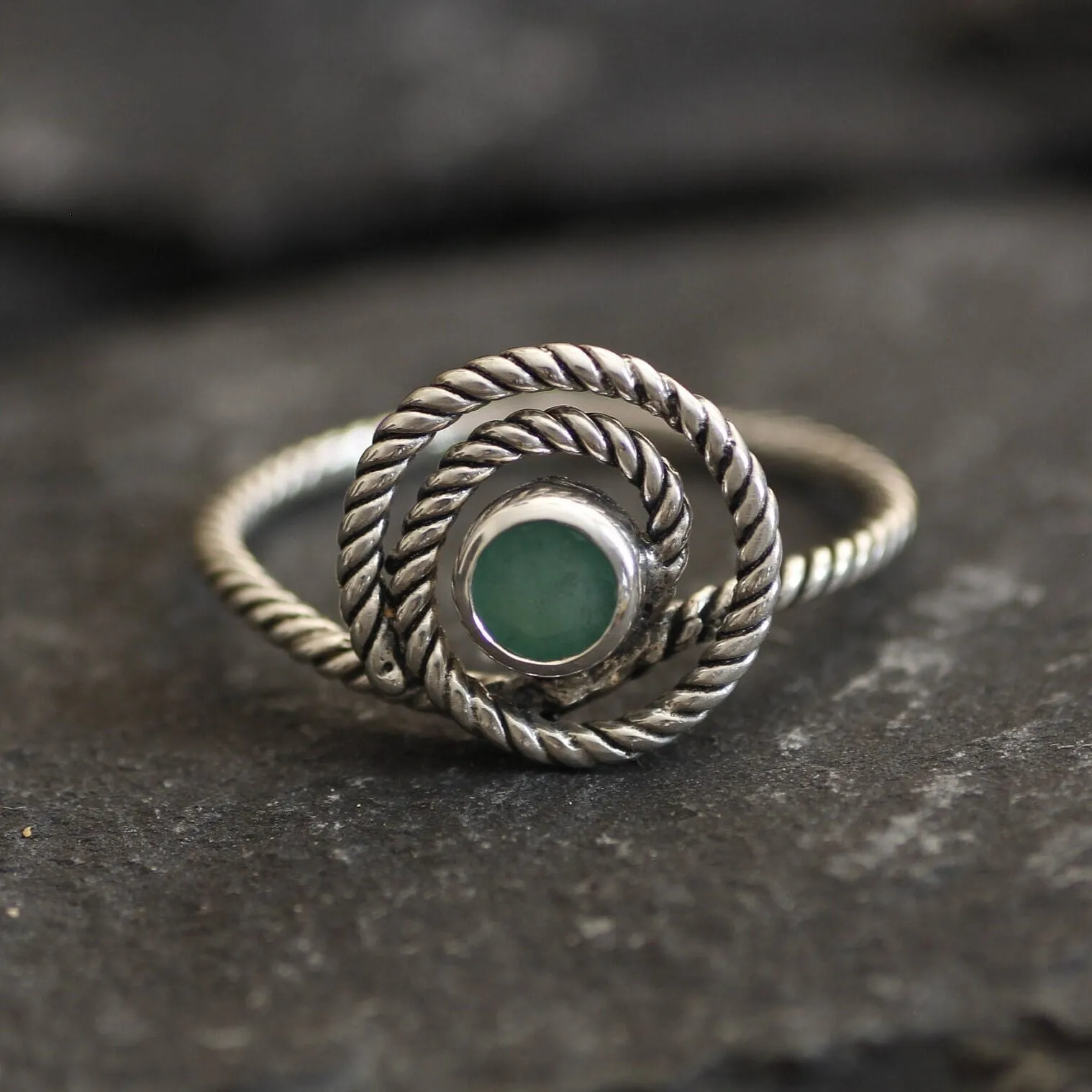 Swirl Emerald Ring - Natural Emerald Ring, Green Spiral Ring