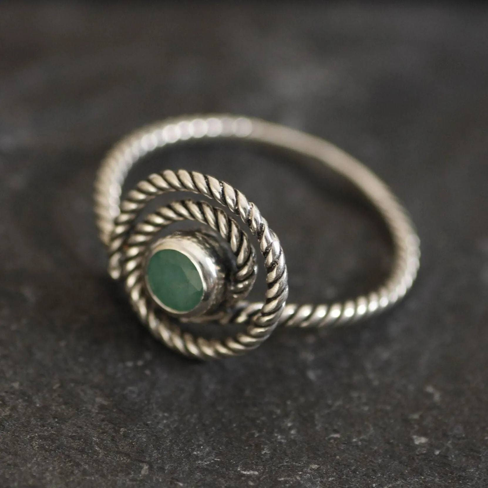 Swirl Emerald Ring - Natural Emerald Ring, Green Spiral Ring