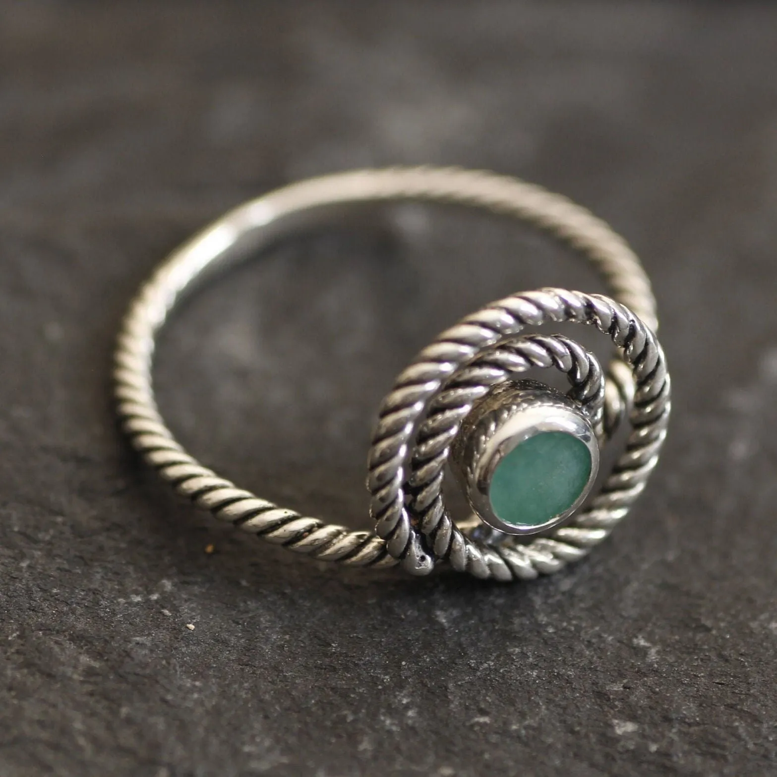 Swirl Emerald Ring - Natural Emerald Ring, Green Spiral Ring