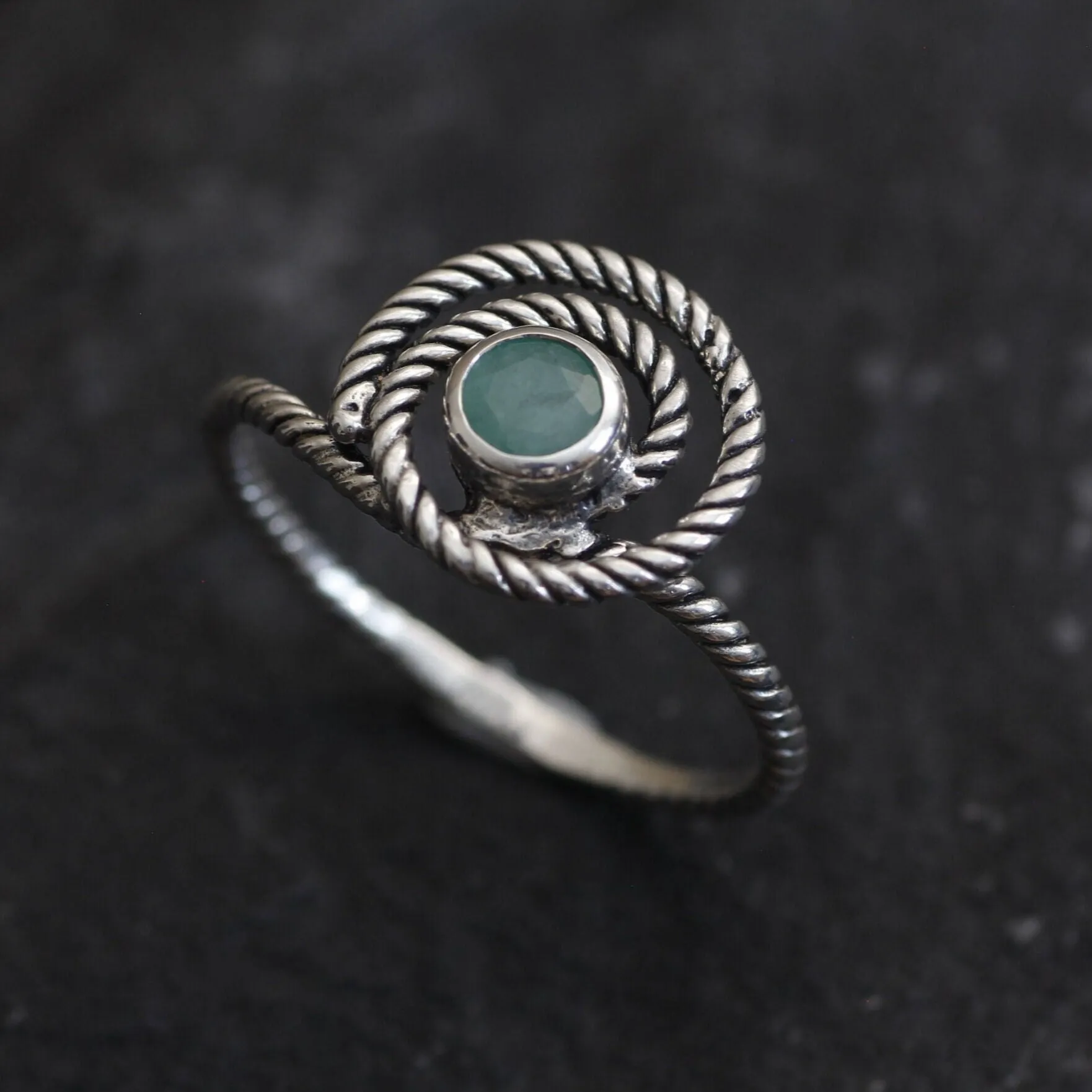 Swirl Emerald Ring - Natural Emerald Ring, Green Spiral Ring