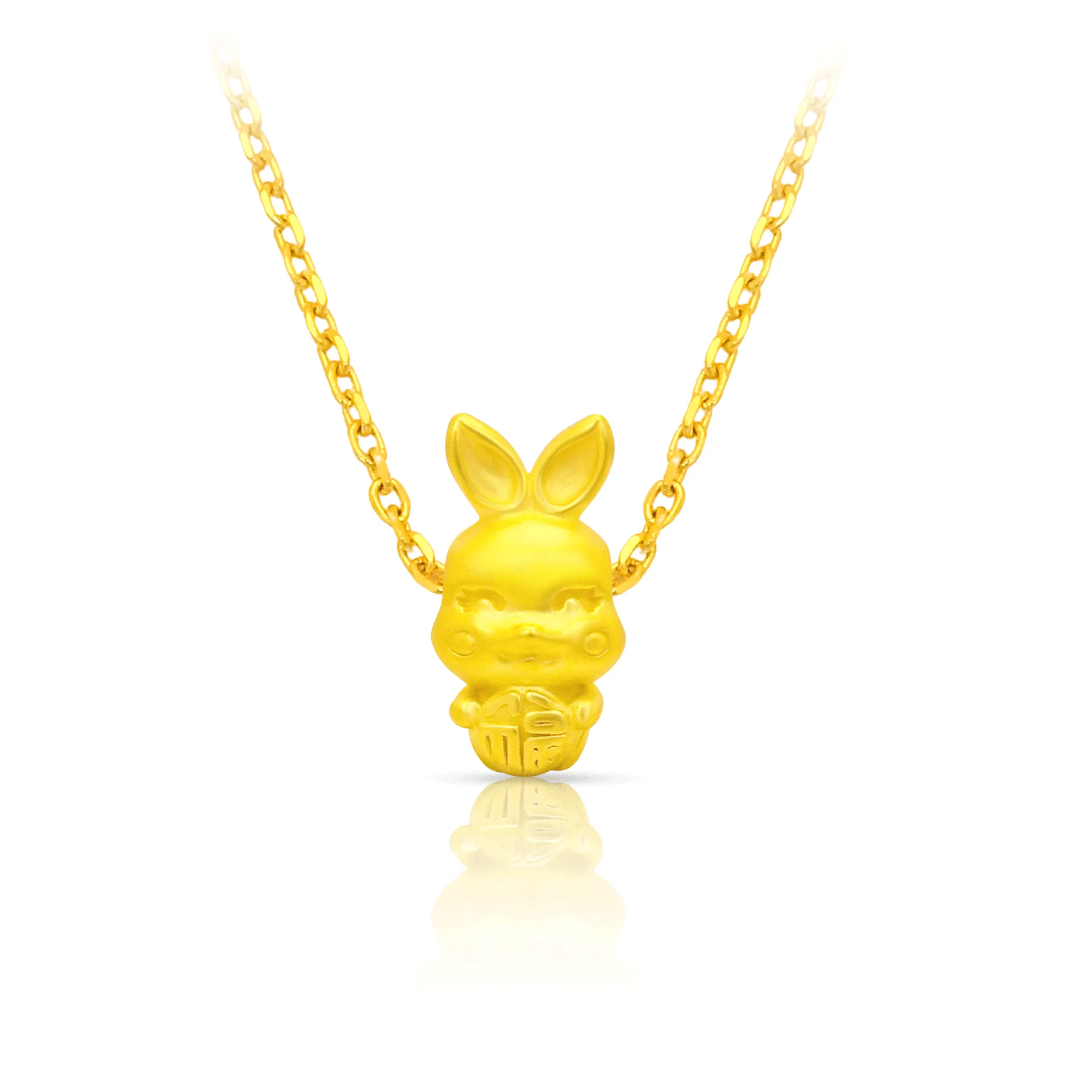 TAKA Jewellery 999 Pure Gold Rabbit Fu Pendant with 9K Gold Chain