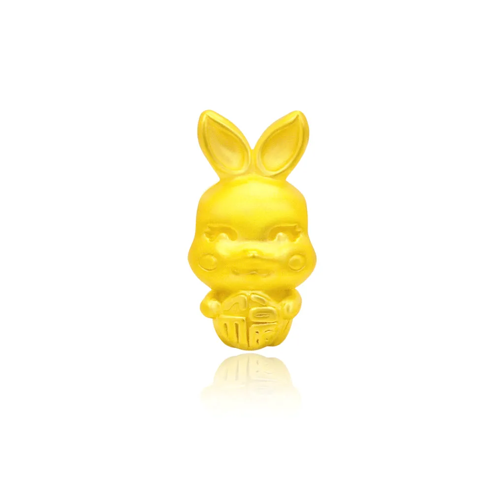 TAKA Jewellery 999 Pure Gold Rabbit Fu Pendant with 9K Gold Chain