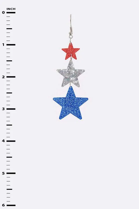 TEEK - Patriot Glitter Star Drop Earrings