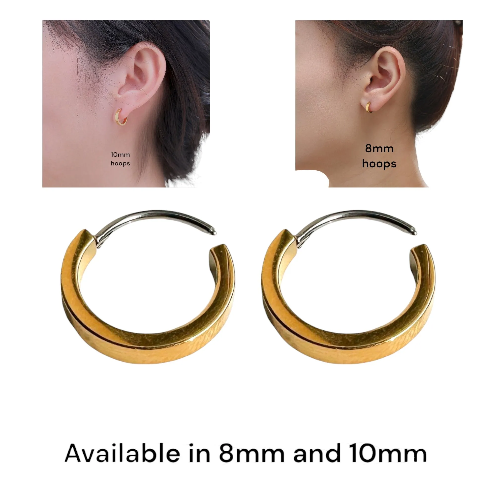 Titanium Small Hoops Gold 8mm, 10mm