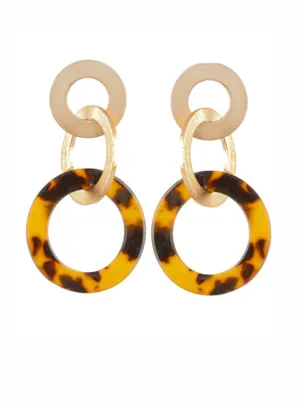 Tortoise Shell and Gold Circle Earrings