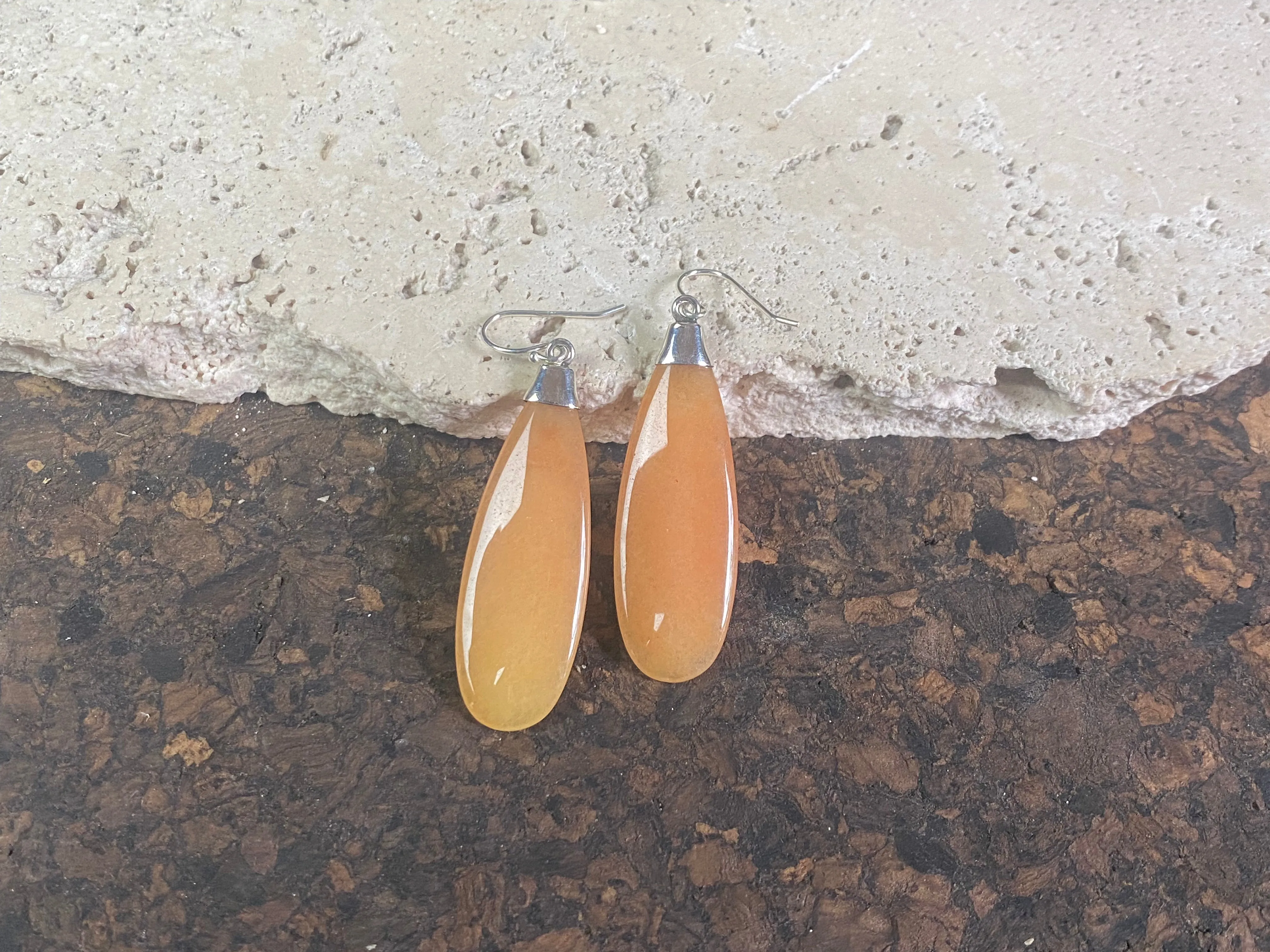 Translucent Orange Jade Drop Earrings