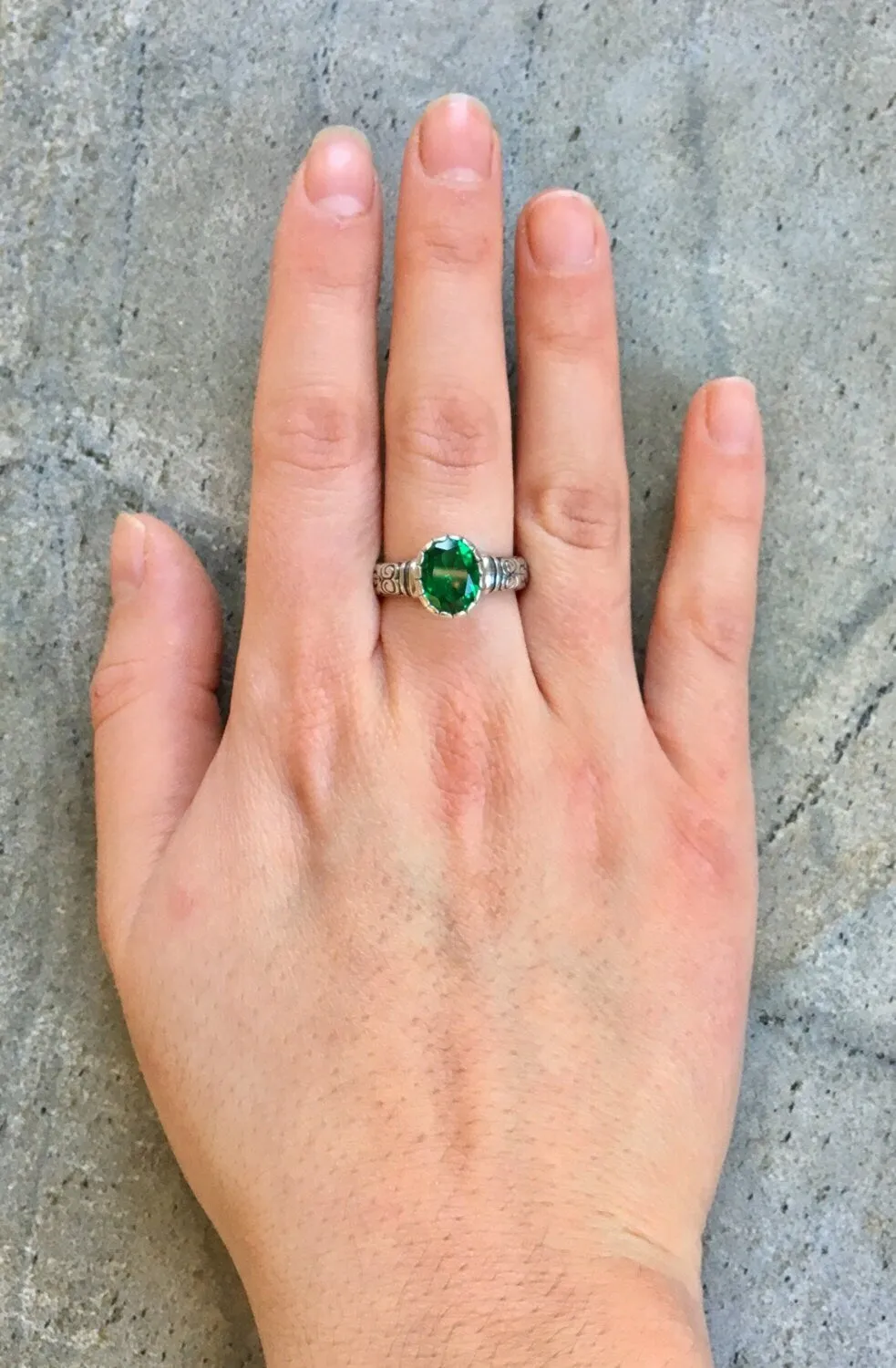 Tribal Emerald Ring - Green Solitaire Ring, Green Vintage Ring