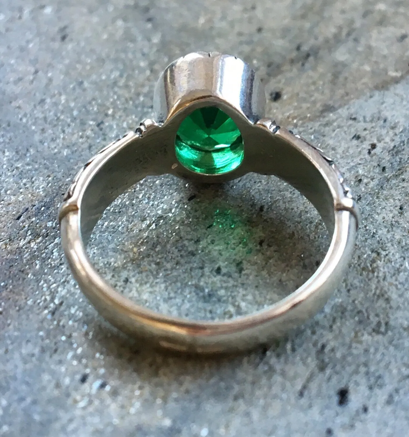 Tribal Emerald Ring - Green Solitaire Ring, Green Vintage Ring