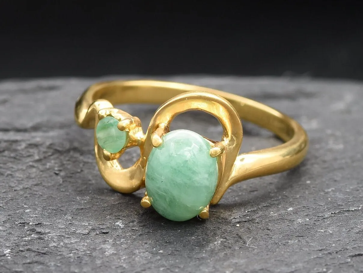 Two Stone Emerald Gold Ring, Statement Emerald Ring, Natural Emerald Ring