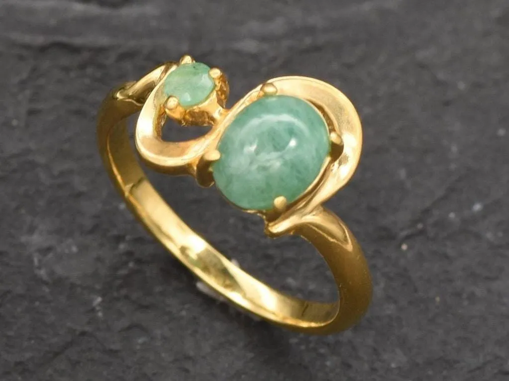 Two Stone Emerald Gold Ring, Statement Emerald Ring, Natural Emerald Ring