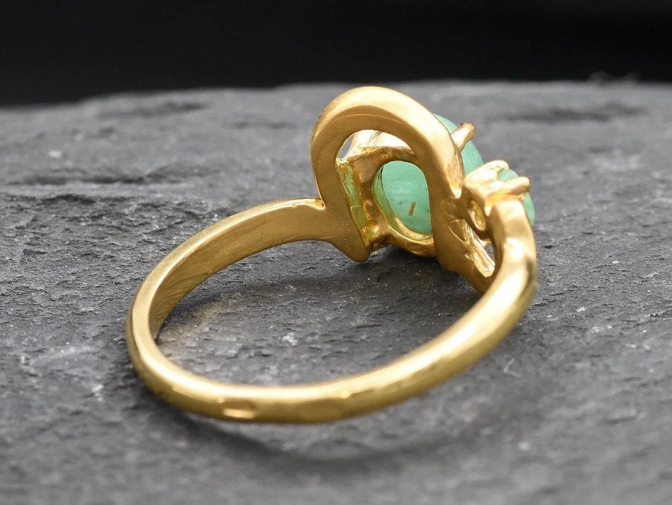 Two Stone Emerald Gold Ring, Statement Emerald Ring, Natural Emerald Ring