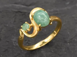 Two Stone Emerald Gold Ring, Statement Emerald Ring, Natural Emerald Ring