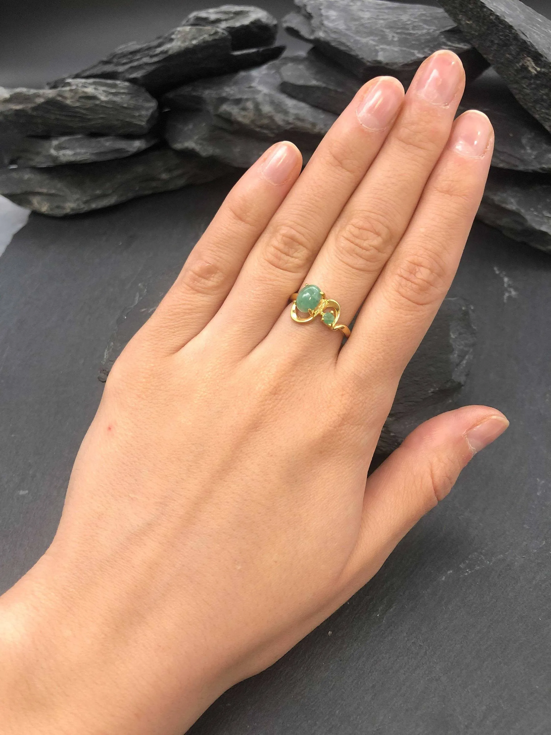 Two Stone Emerald Gold Ring, Statement Emerald Ring, Natural Emerald Ring