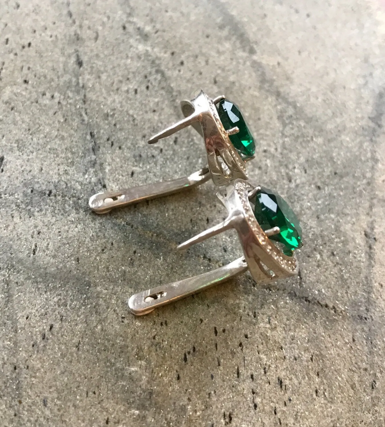 Victorian Emerald Earrings - Emerald Statement Studs - Halo Emerald Earrings