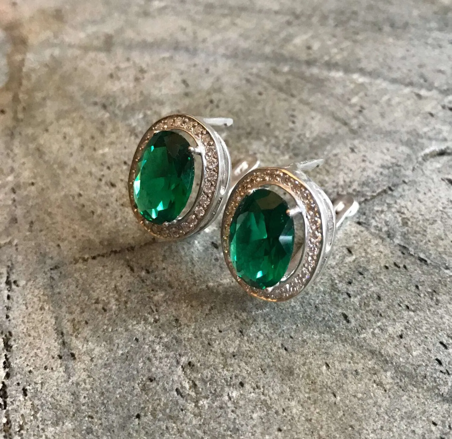 Victorian Emerald Earrings - Emerald Statement Studs - Halo Emerald Earrings