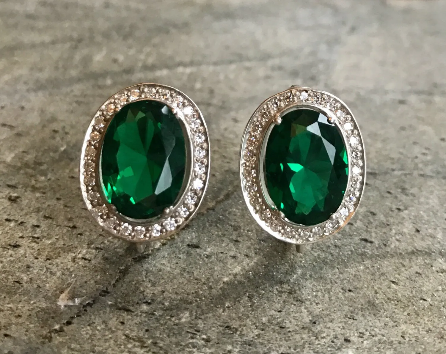 Victorian Emerald Earrings - Emerald Statement Studs - Halo Emerald Earrings