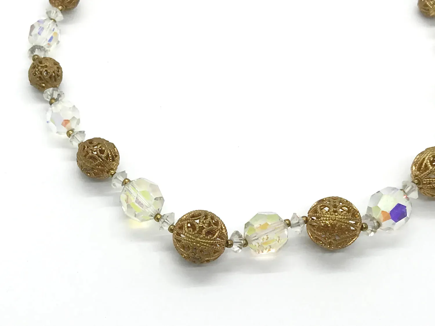 Vintage Choker with Gold Filigree and Aurora Borealis Beads