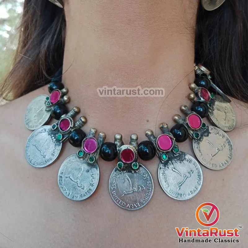 Vintage Coins Antique With Glass Stones jewelry set