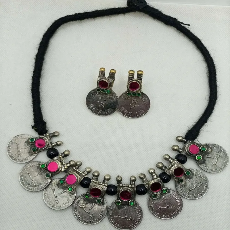 Vintage Coins Antique With Glass Stones jewelry set