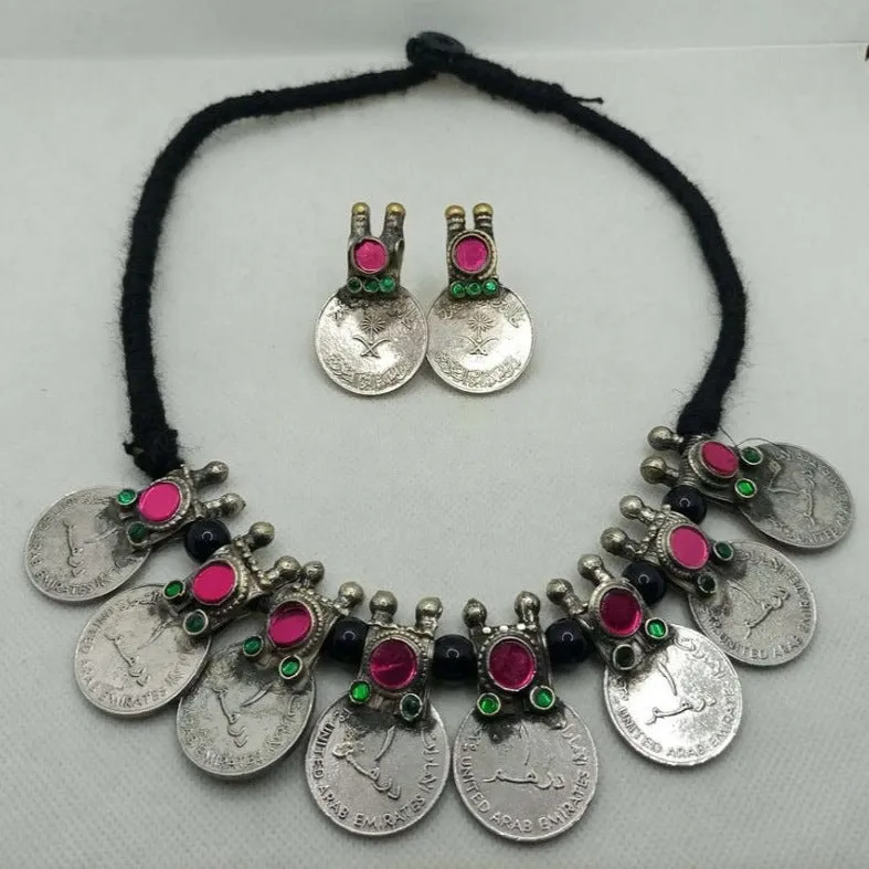 Vintage Coins Antique With Glass Stones jewelry set