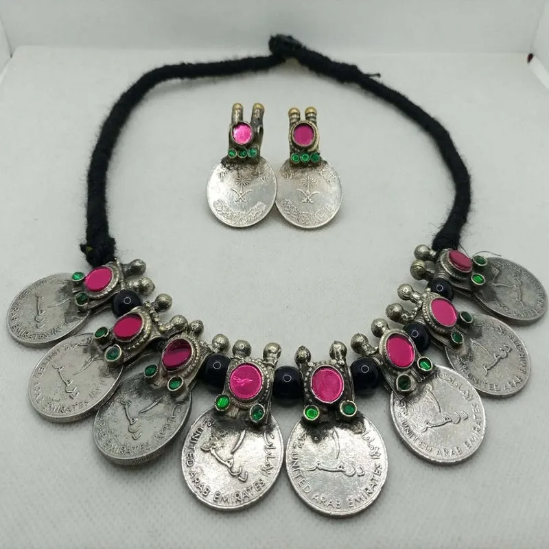 Vintage Coins Antique With Glass Stones jewelry set