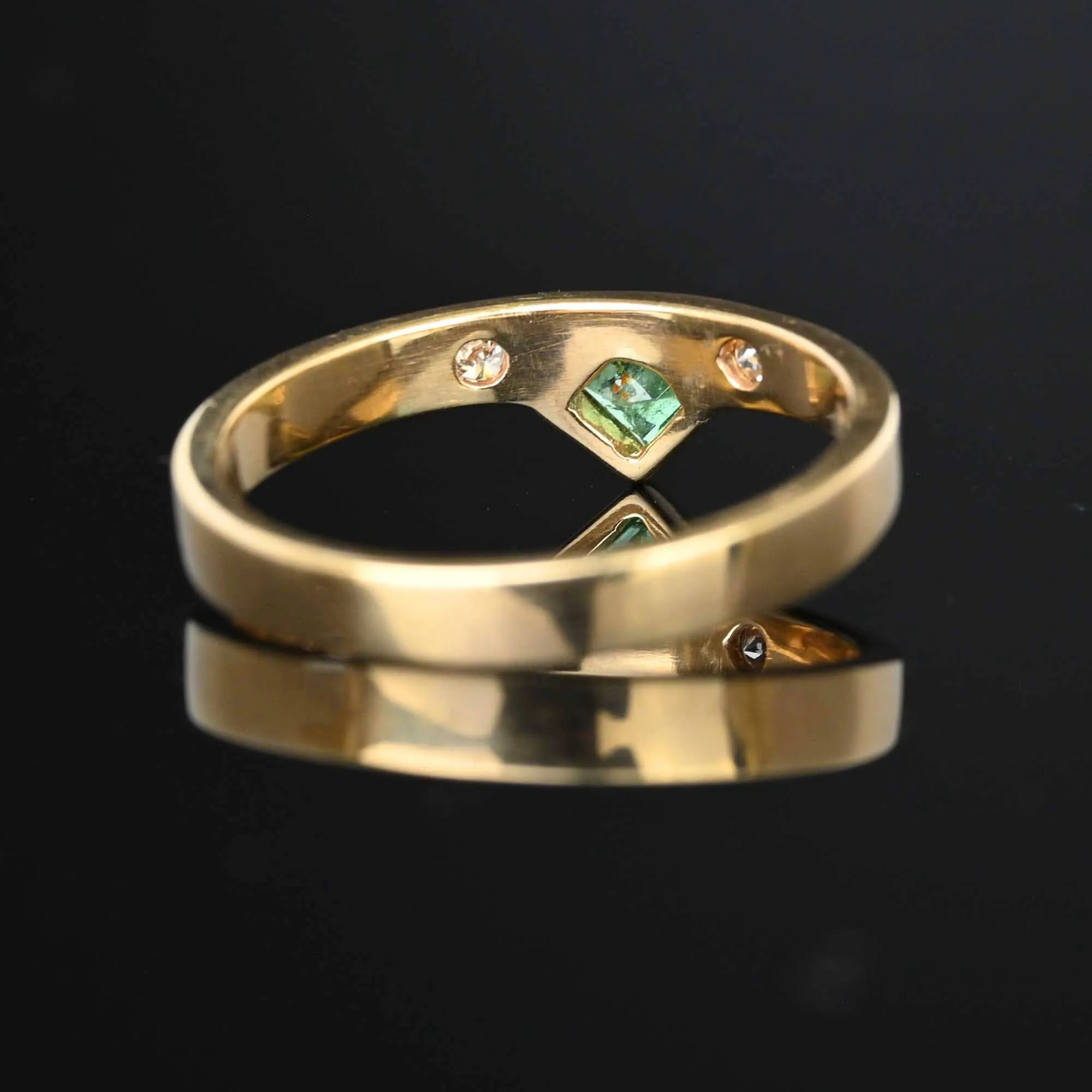 Vintage Diamond Step Cut Emerald Ring Band in Gold