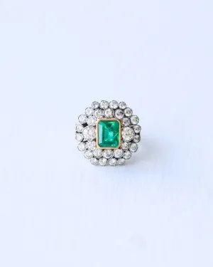 Vintage Emerald & Diamond Cluster Ring