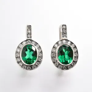 Vintage Emerald Earrings - Green Drop Earrings - Antique Oval Earrings