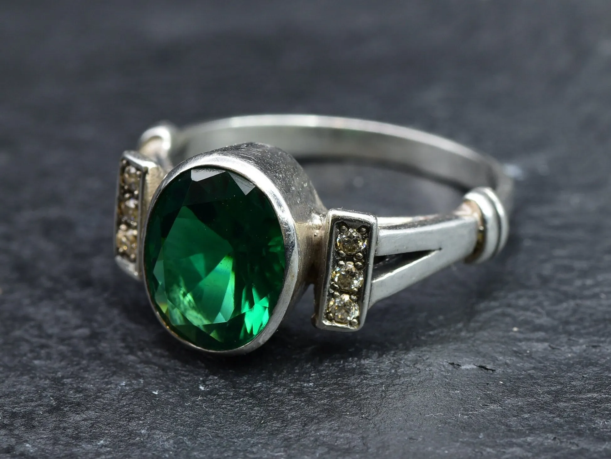 Vintage Emerald Ring - Green Oval Ring, Unique Emerald Ring