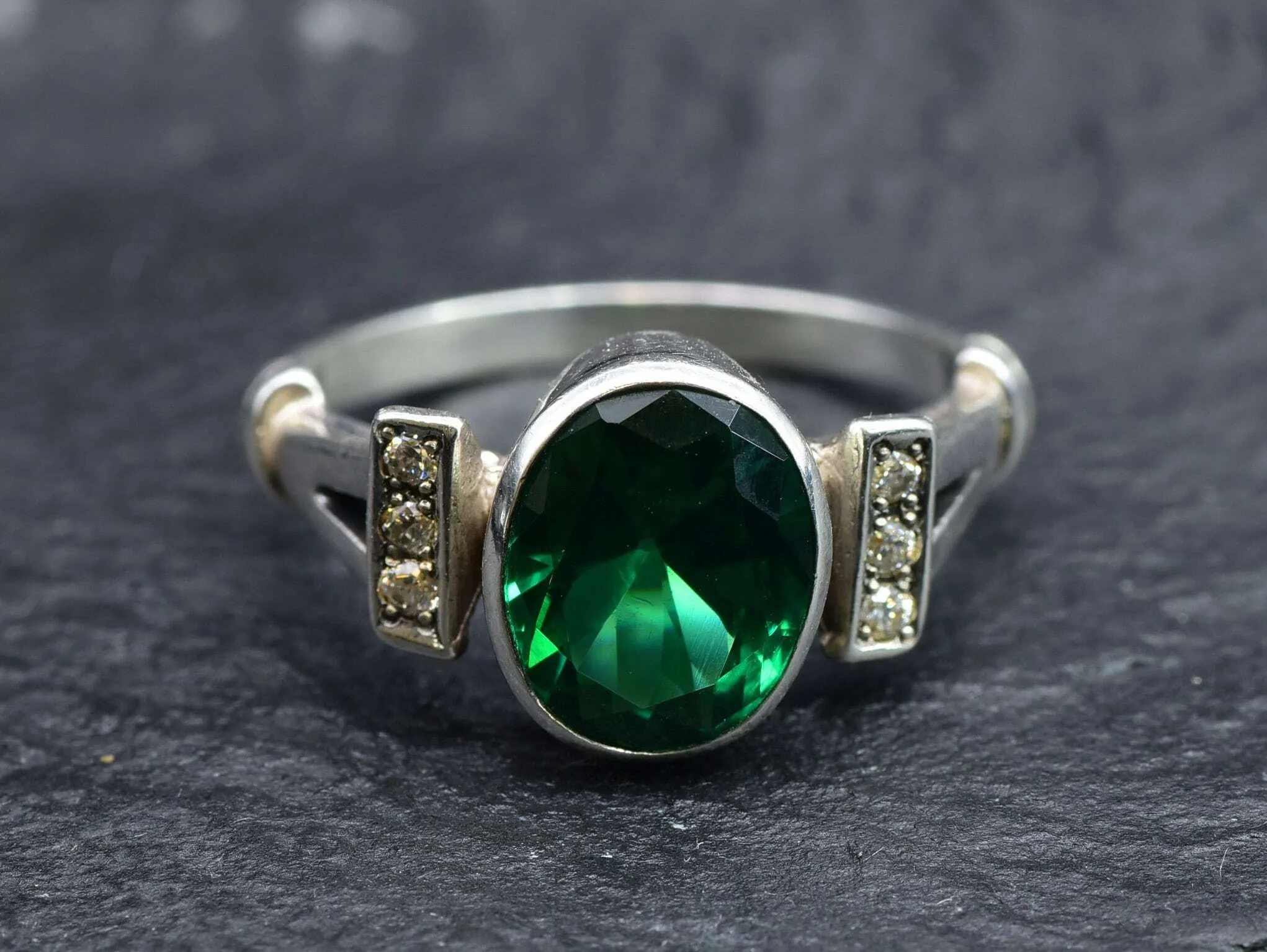 Vintage Emerald Ring - Green Oval Ring, Unique Emerald Ring