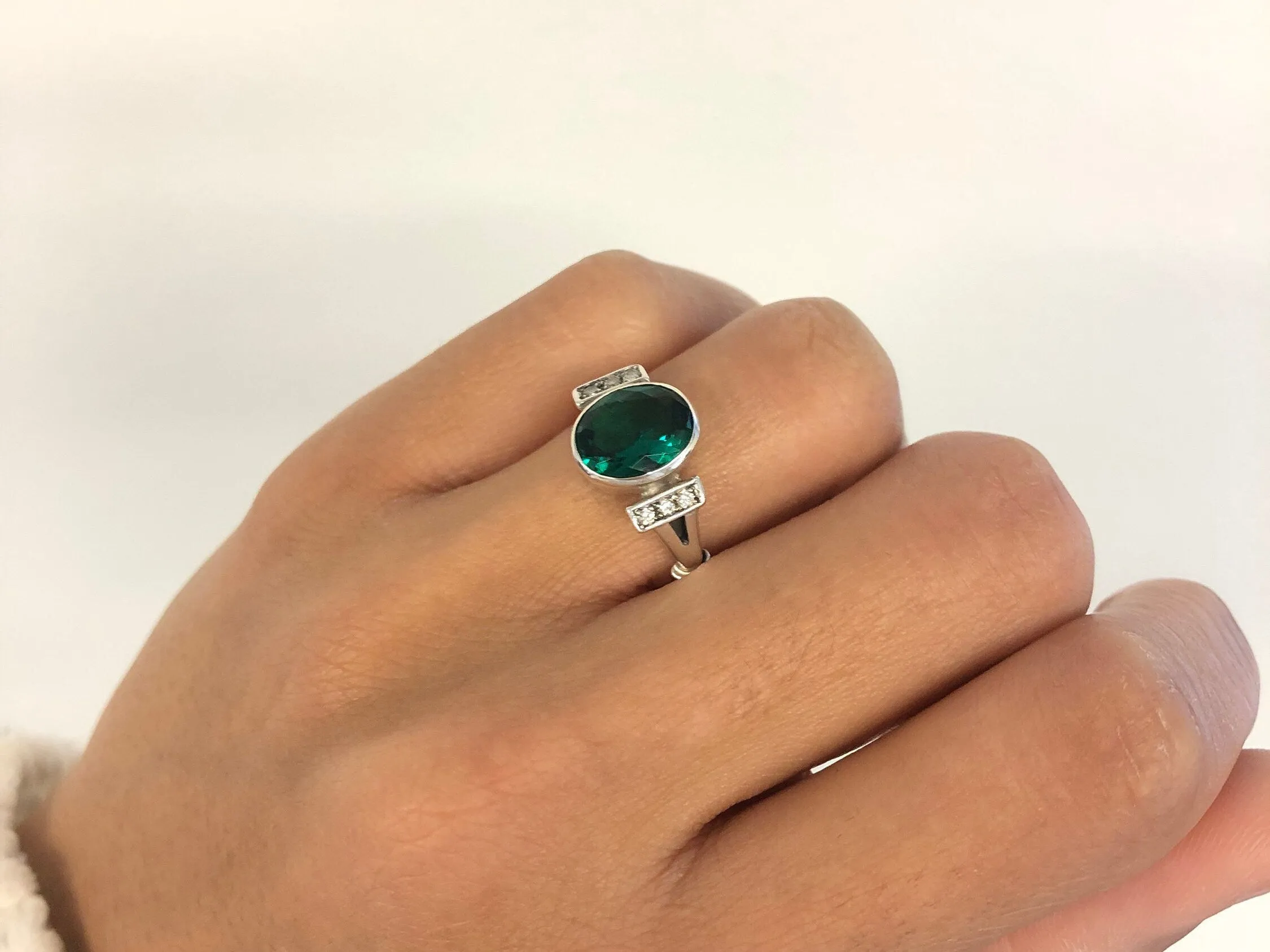 Vintage Emerald Ring - Green Oval Ring, Unique Emerald Ring