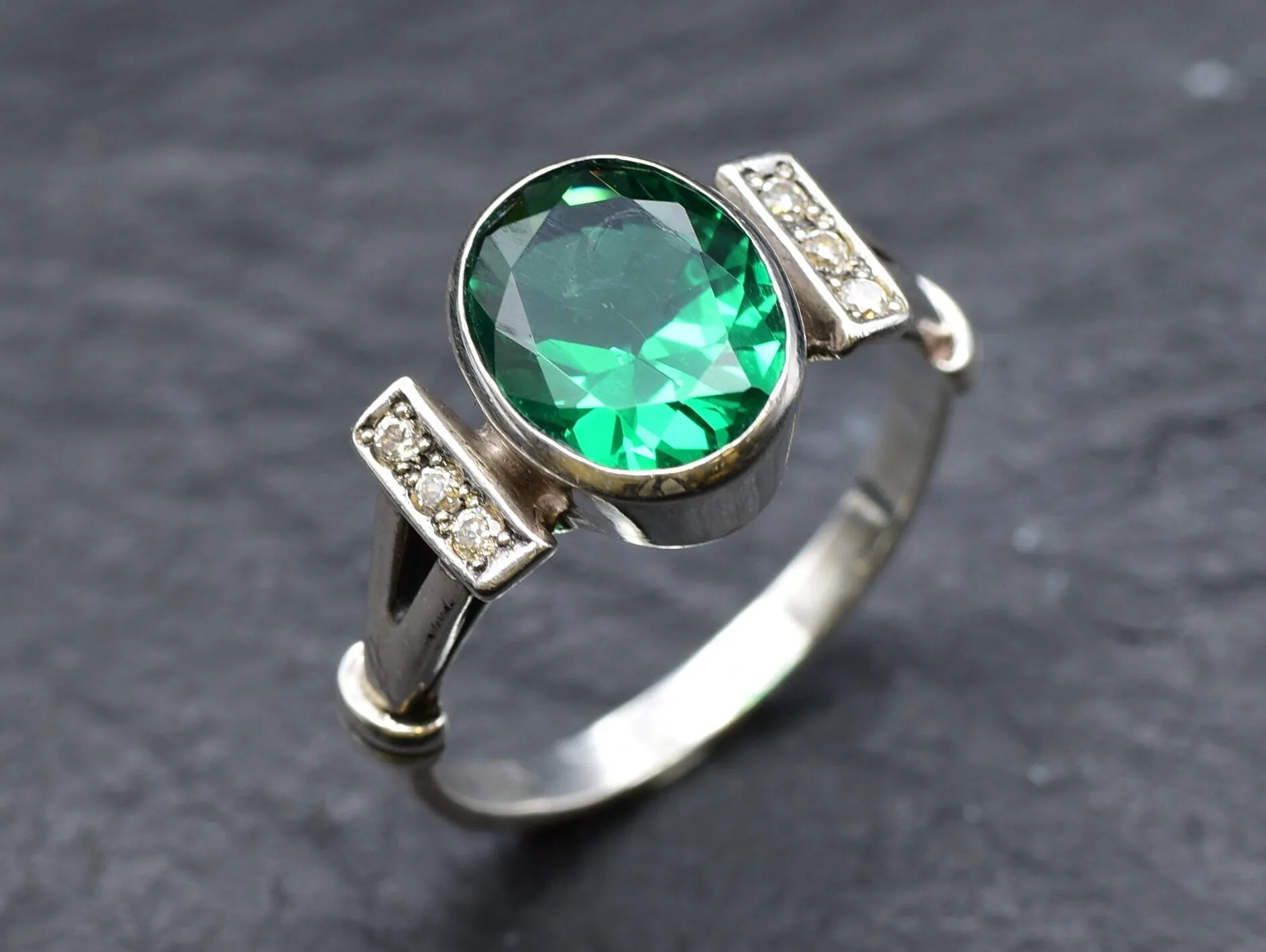 Vintage Emerald Ring - Green Oval Ring, Unique Emerald Ring