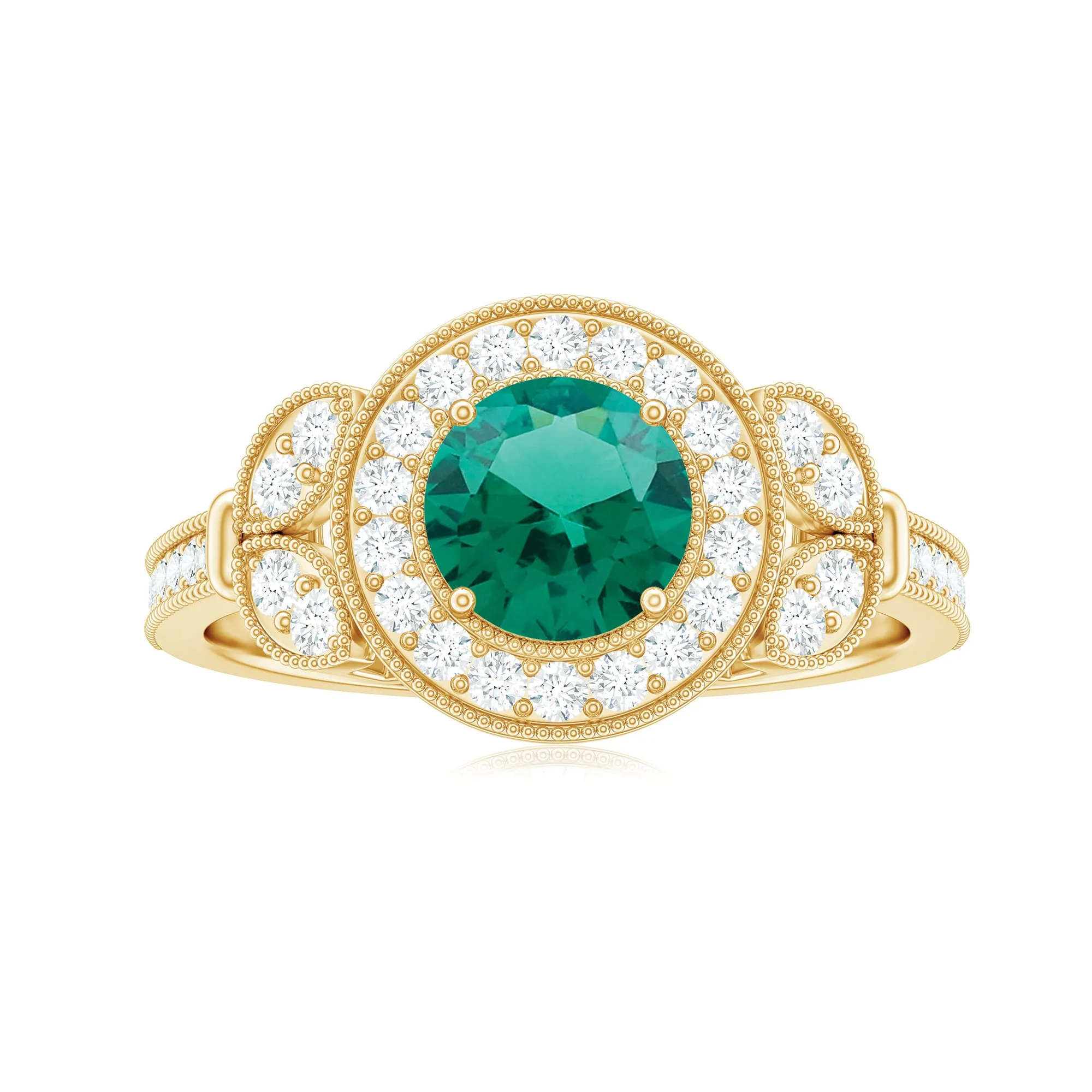 Vintage Inspired Created Emerald and Diamond Engagement Ring