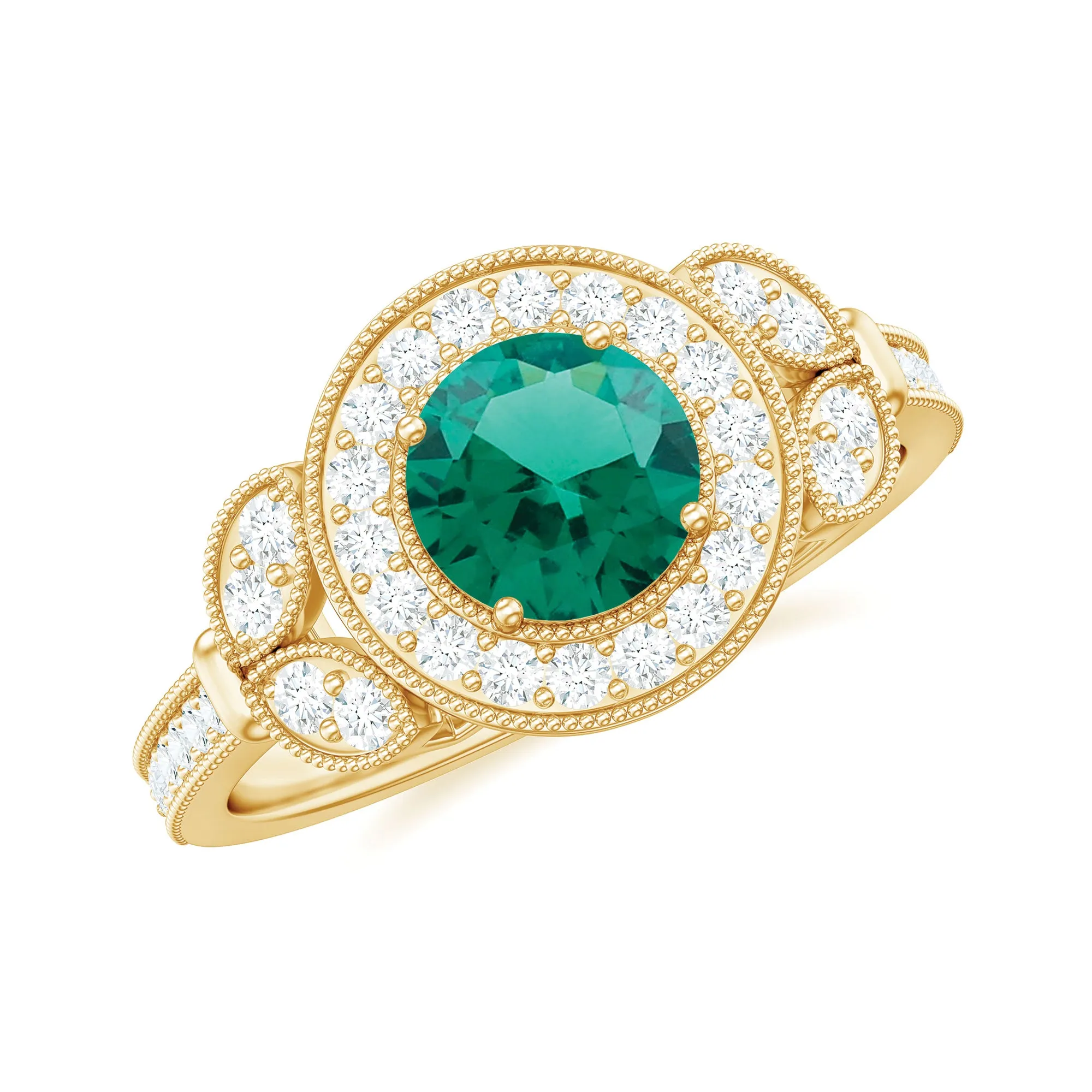 Vintage Inspired Created Emerald and Diamond Engagement Ring