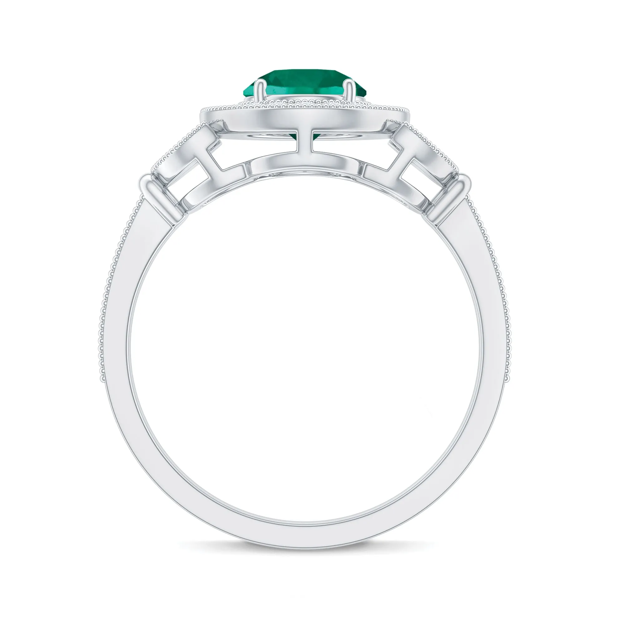 Vintage Inspired Created Emerald and Diamond Engagement Ring