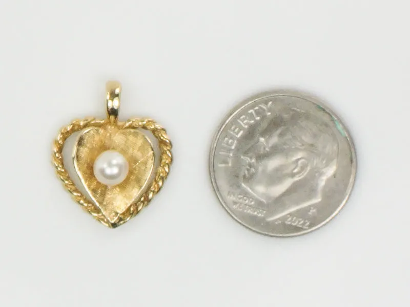 Vintage Small 14k Yellow Gold Cultured Pearl Heart Pendant