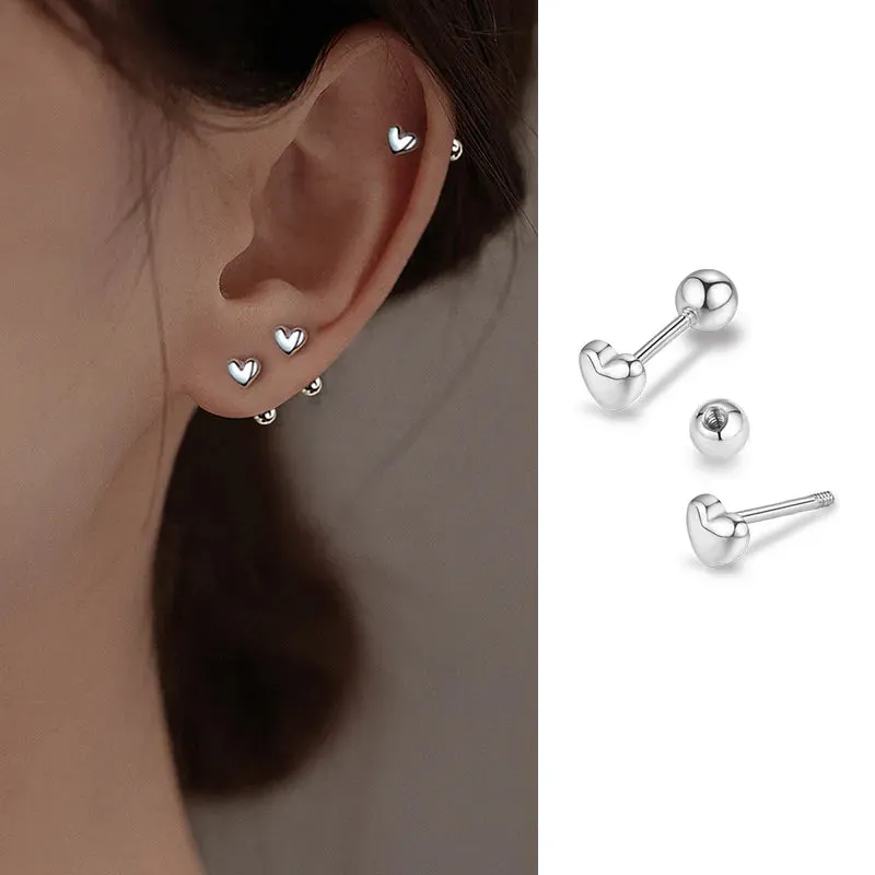 VOQ Silver Color Fashion Love Screw Stud Is Earrings for Women Students and Teenagers Jewelry Gift Korean Earrings