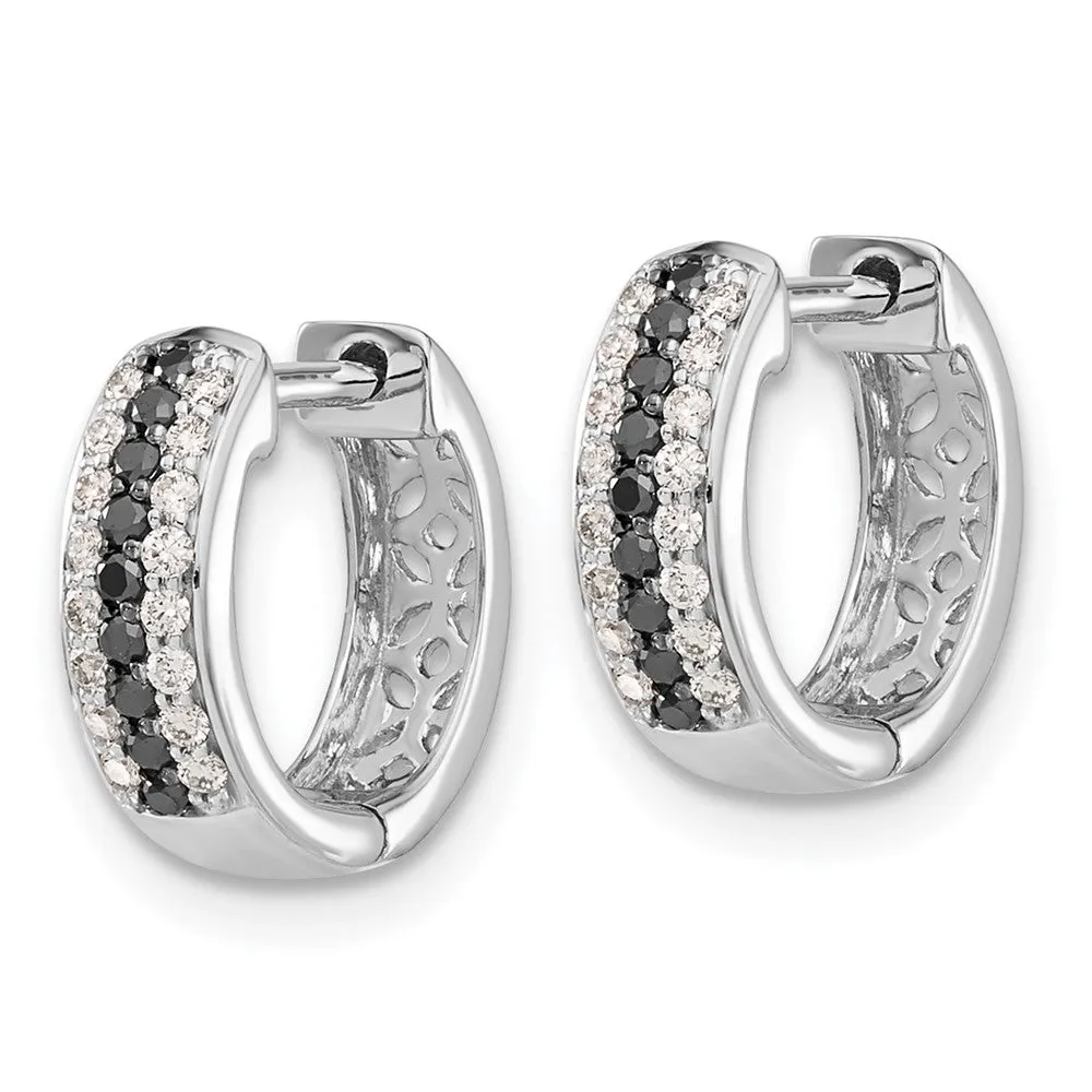 White Gold Black and White Diamond Hinged Hoop Earrings - Model EM5406-BK-033-WA