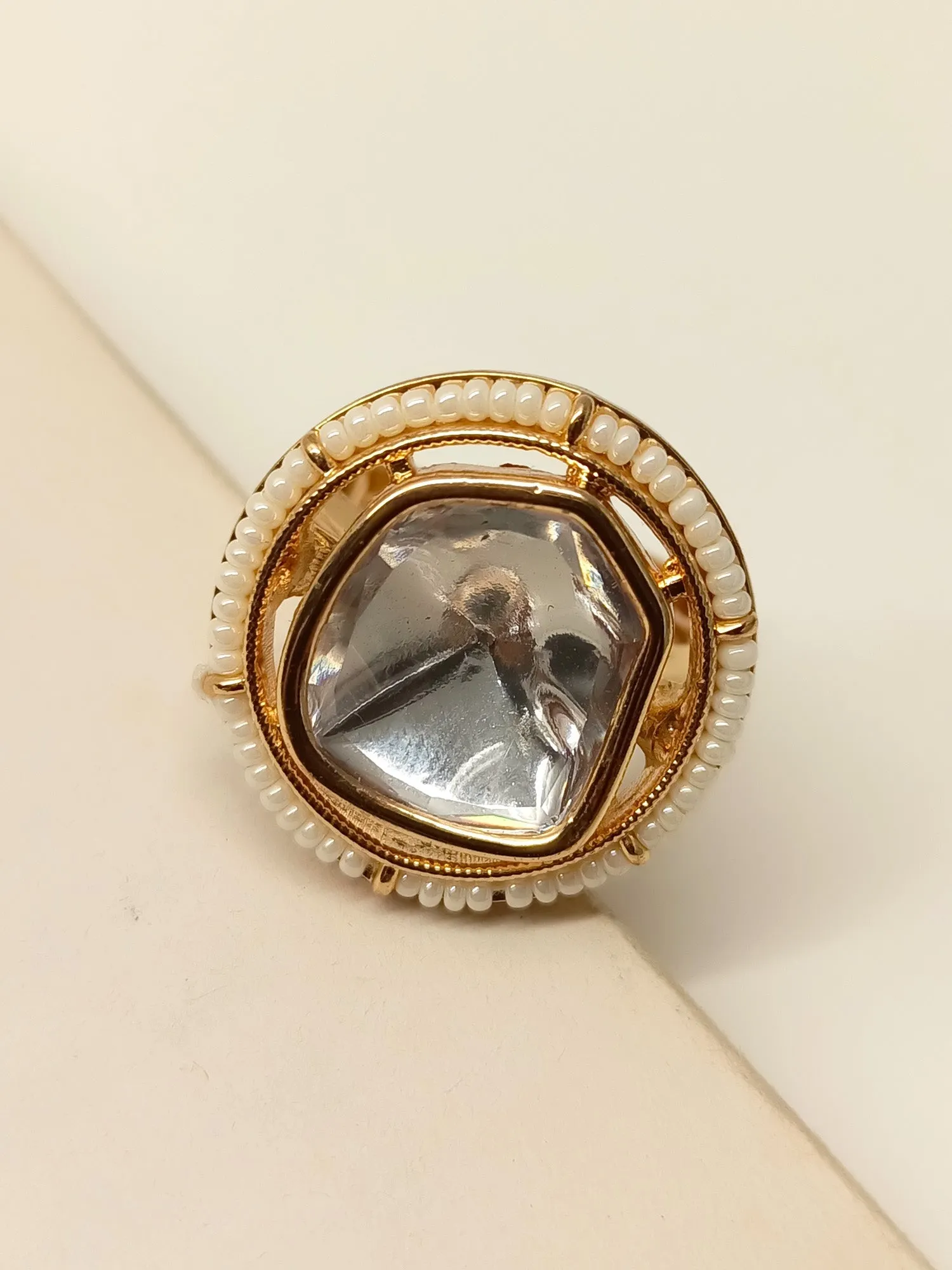 Yohanna White Kundan Finger Ring